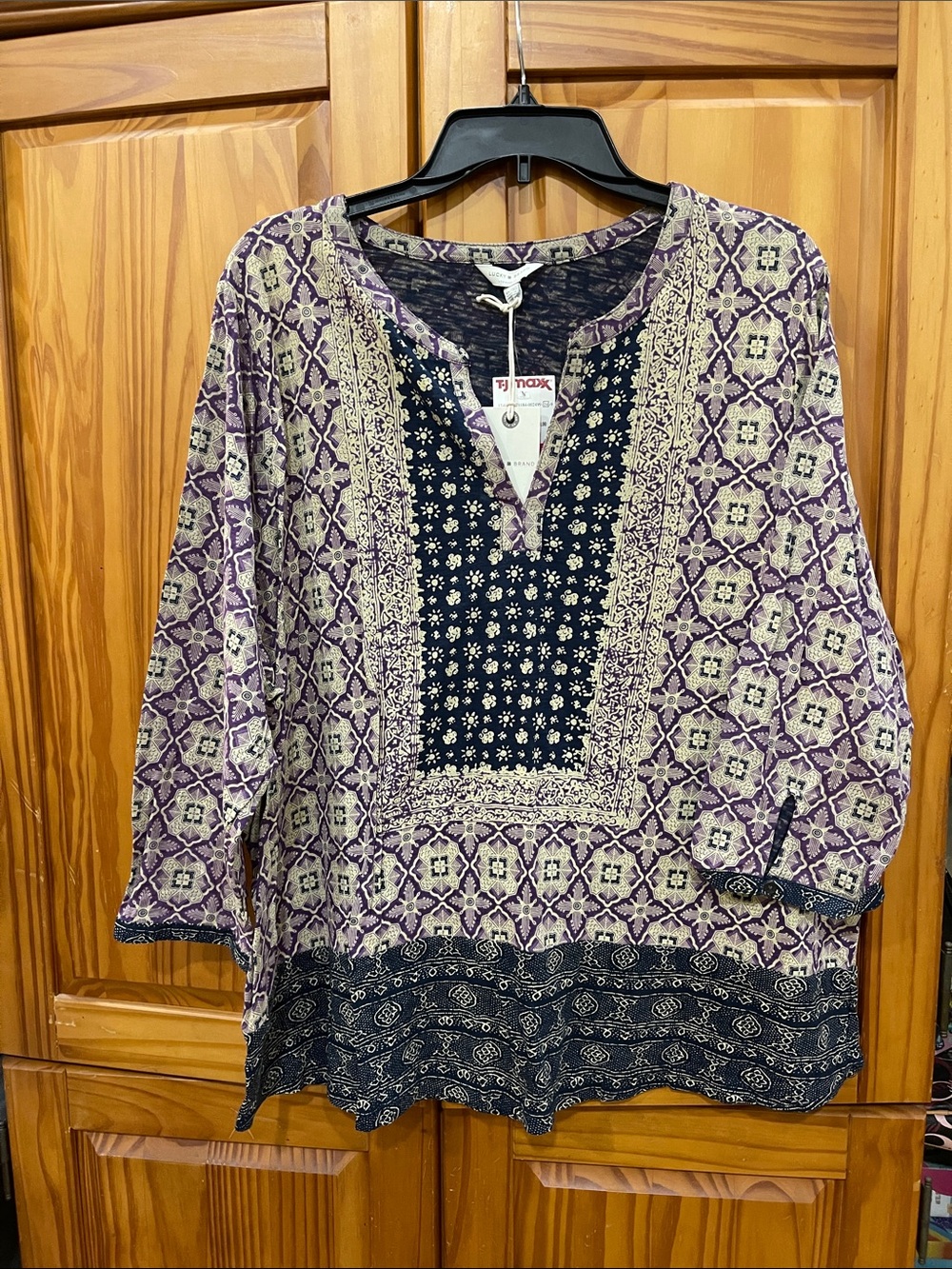 New! Lucky Brand Purple and Navy Patterned V-Neck Tunic